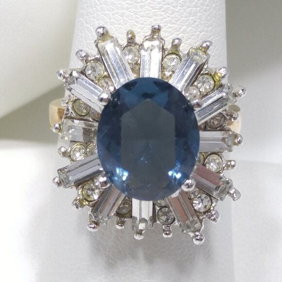 Blue & Clear Rhinestone Ring & Enhancer Pendant Set, Ring 8.25, Pendant 1 1/4 In - Picture 8 of 12